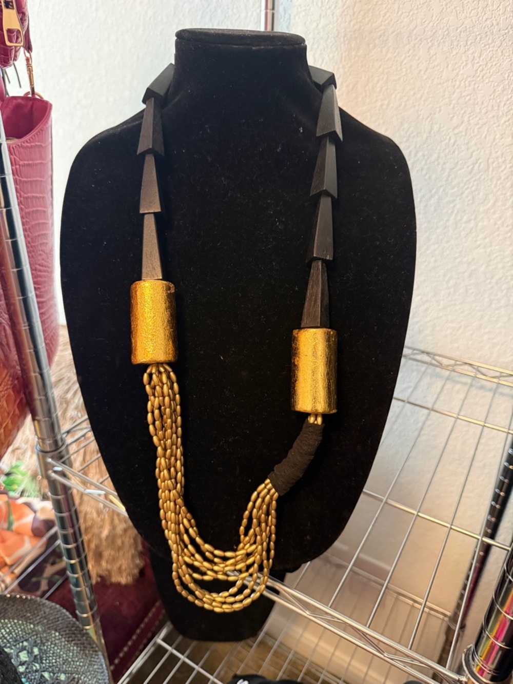 Gold and Black Statement Beaded Necklace - Unbranded